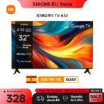 Xiaomi TV A 32, Tamaño compacto con pantalla colorida, sonido dinámico con audio Dolby ™ , DTS-X y DTS Virtual:X, Fini metálico de alta gama